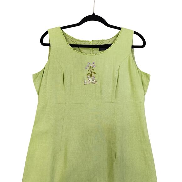 Sag Harbor Womens Vintage Y2K Embroidered Linen Blend Dress Size 10P Lime Green - Picture 2 of 12